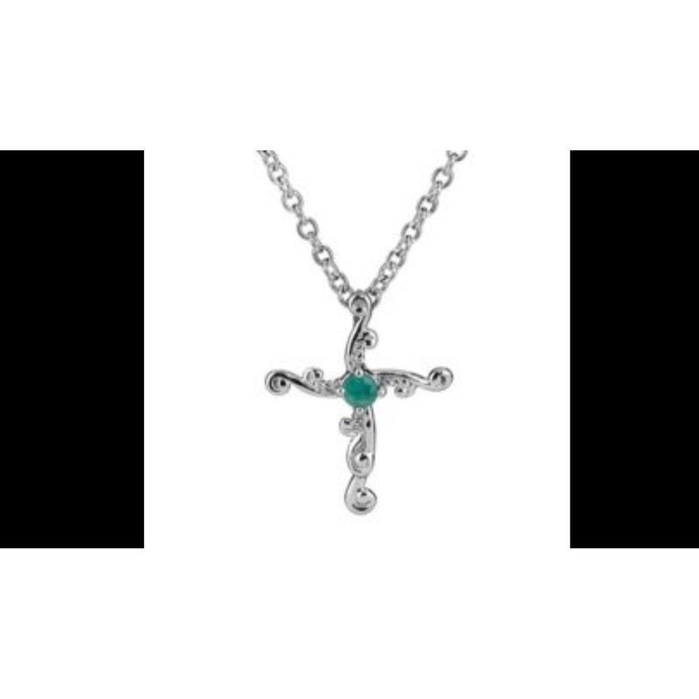NEW~Carolyn Pollack Genuine Emerald Gemstone Filigree Cross Pendant Necklace